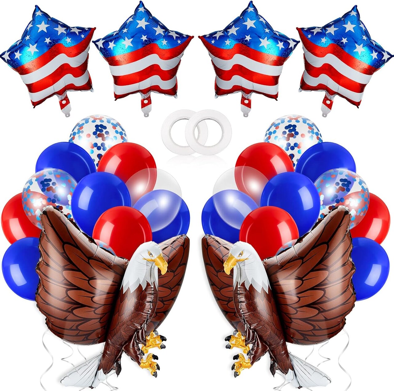 24Pcs Patriotic Eagle Balloon Set – 250th Anniversary 4th of July Red White Blue Party Decorations – USA Independence Day Eagle Foil Balloons, Star & Confetti Latex Balloons for Patriotic Events
